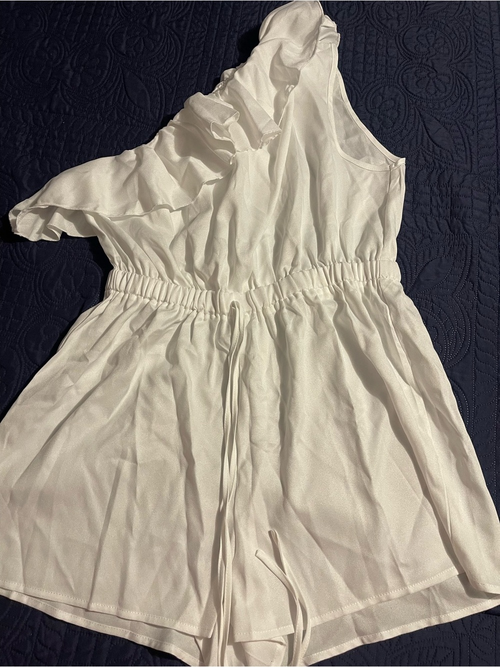 SHEIN White One-Shoulder Ruffle Romper Shorts
